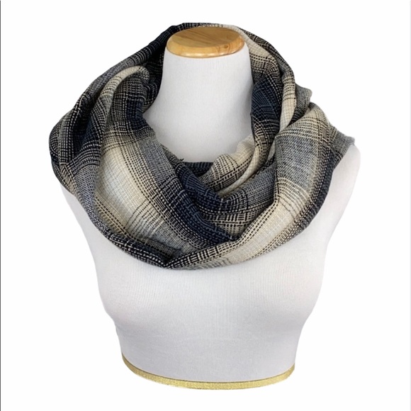 Gray Plaid Infinity Scarf